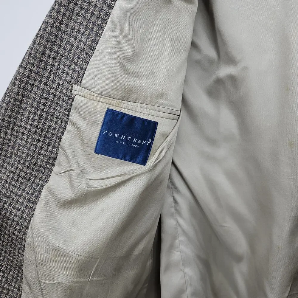 Towncraft 46R Mens Sports‎ Jacket Coat Blazer Houndstooth Wool Silk Blend Tan
